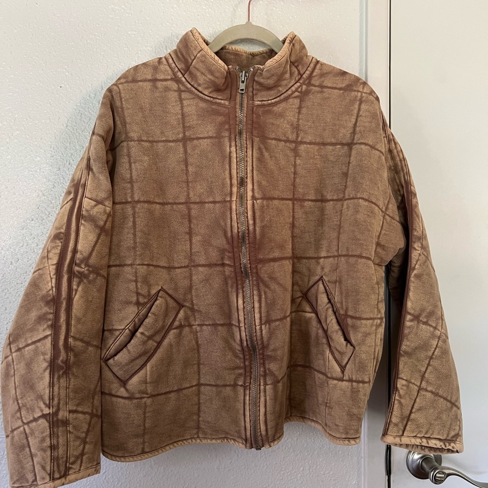 Free People, womens dolman quilted knit jacket, Champagne Diamond color